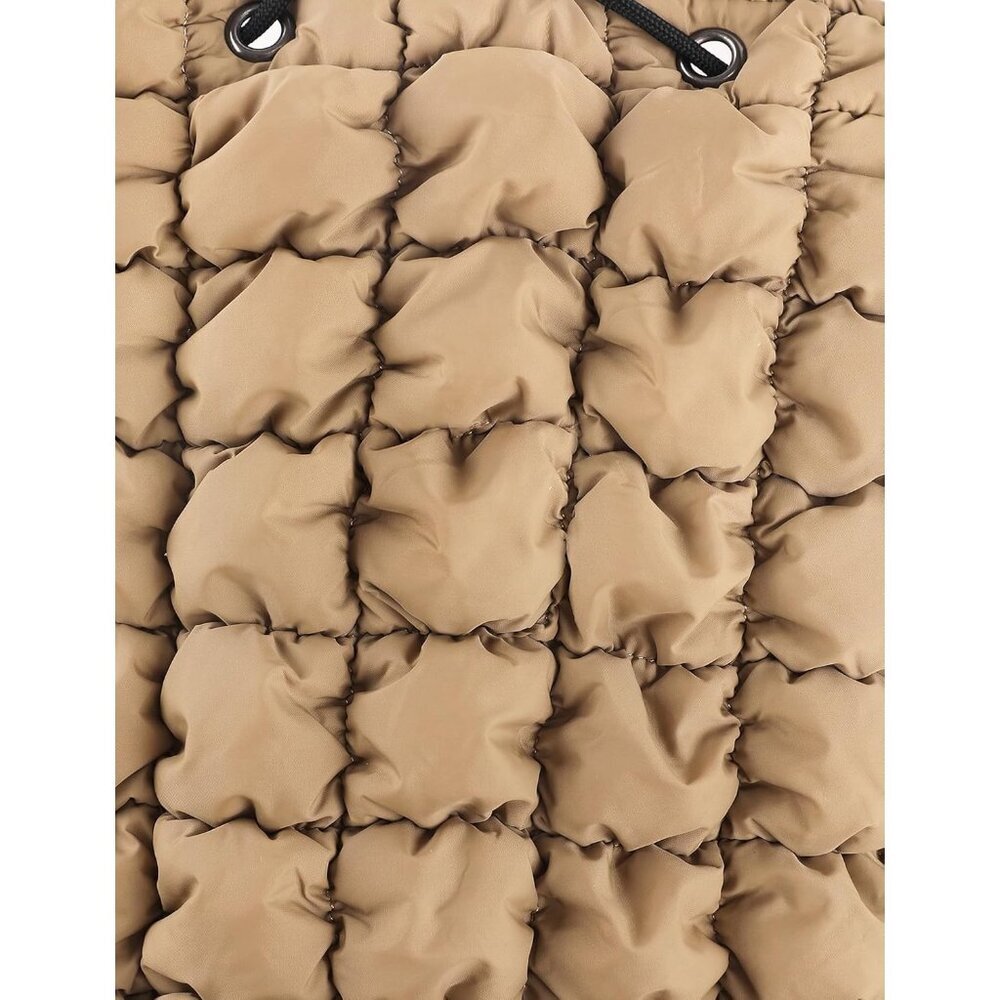 Women's Khaki Quilted Puffer Imported Drawstring Magnetic Closure Backpack - Picture 5 of 7